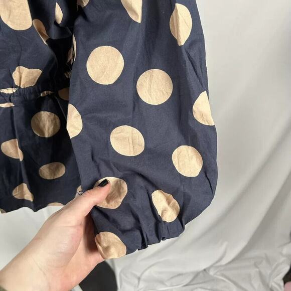 ASOS Navy Cream Polka Dot 3/4 Sleeve Top Blouse Shirt 6 Small Casual Tie Waist - Picture 4 of 5